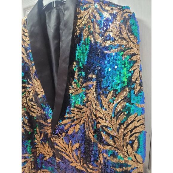 Sparkly Dark Green Sequins Men's Blazer M - Picture 7 of 10